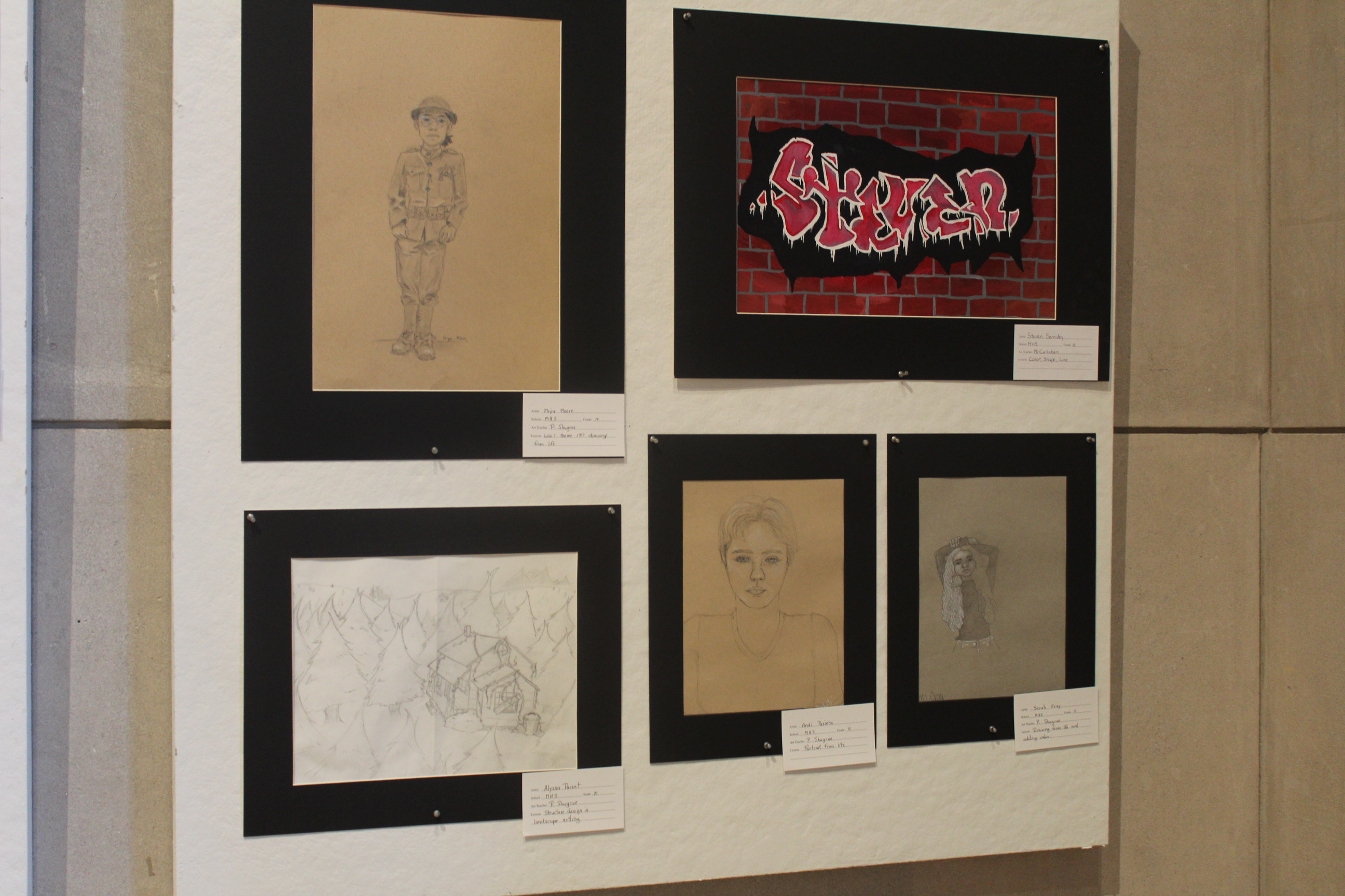Student artwork featured at the gallery for the 2023 Middletown Public Schools K-12 Art Show